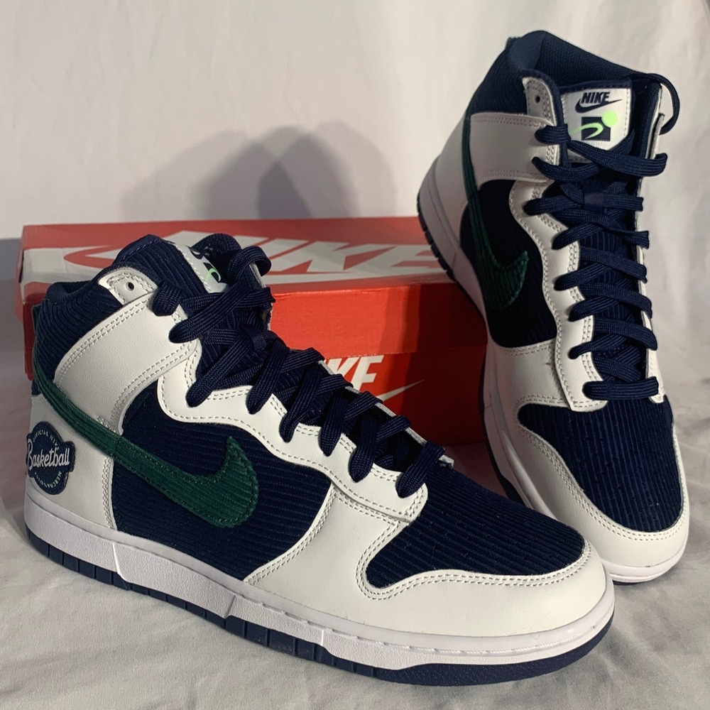 Nike Dunk Hi Premium Embossed College Navy Green White Sneakers Mens‎ 9.5 - Picture 4 of 9